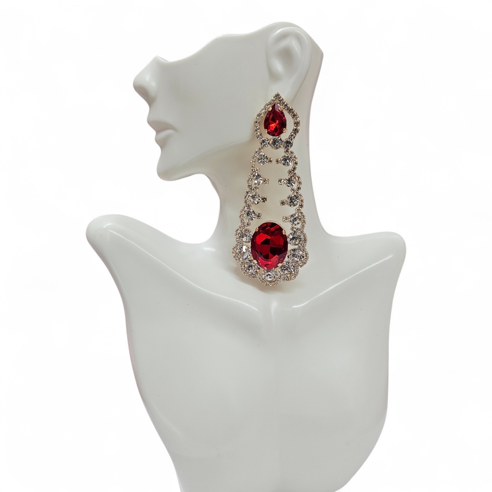 Glamorous Red and Silver Teardrop Earrings